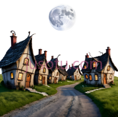 村庄,卡通,白色PNG