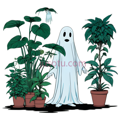 幽灵,盆栽植物,卡通,白色, 绿色, 棕色, PNG