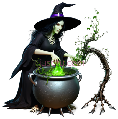 女巫,魔法师装扮,黑色,紫色, PNG