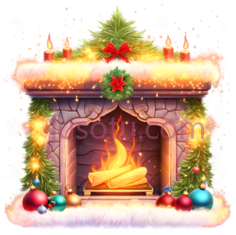 壁炉,节日装饰,红色,绿色,黄色PNG