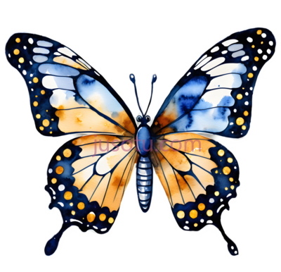 蝴蝶,水彩画,蓝色,黄色,白色, PNG