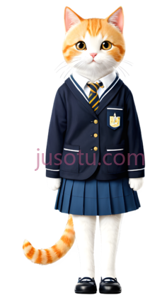 卡通猫,穿着校服,橙色,白色PNG
