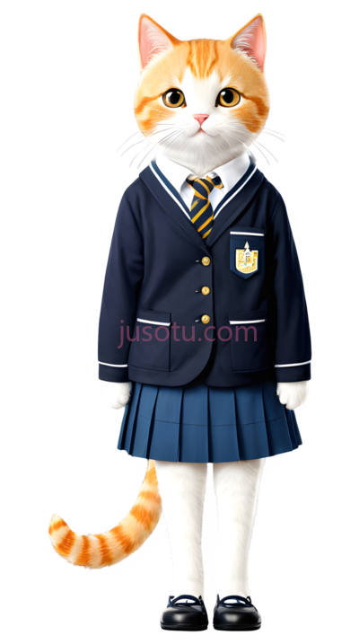 卡通猫,穿着校服,橙色,白色, PNG