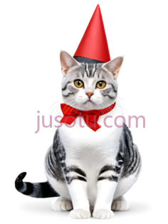 猫,戴红帽子,红领结,灰色,白色PNG