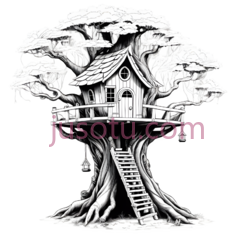 树屋,插画,黑白PNG