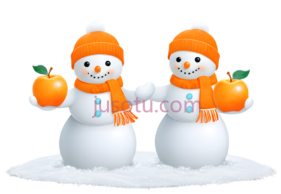 雪人,卡通,白色身体,橙色帽子围巾,鼻子, PNG