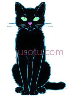 猫,线条,黑色轮廓, 绿色眼睛, 粉红色鼻子PNG