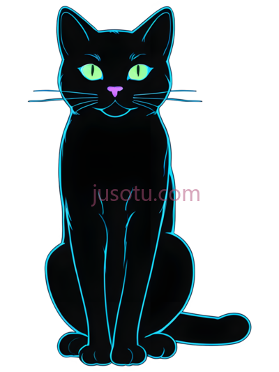 猫,线条,黑色轮廓, 绿色眼睛, 粉红色鼻子, PNG