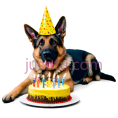 狗,戴黄色生日帽,黑色,棕色,白色PNG