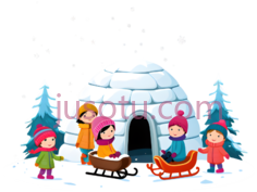 雪人,雪橇,孩子,卡通,粉色上衣, 粉色裤子PNG