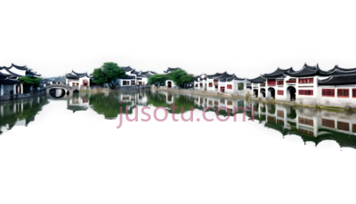 古镇,中式建筑,白色,红色, PNG