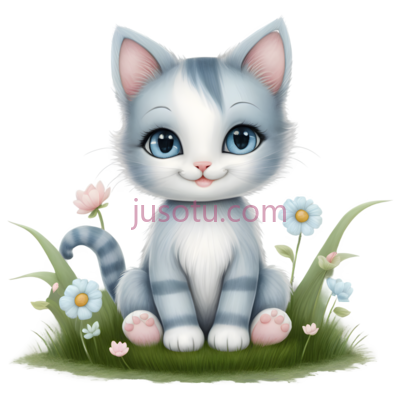 小猫,卡通,灰色,白色, PNG