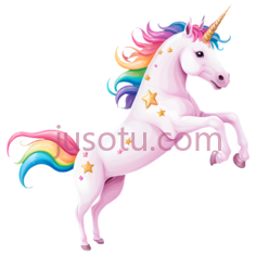 独角兽,卡通,粉色身体,彩虹鬃毛,尾巴PNG