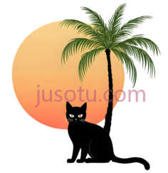 小黑猫,大棕榈树PNG