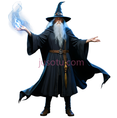 巫师,奇幻,蓝色斗篷,帽子, PNG