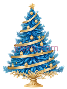 圣诞树,插画,蓝色,金色PNG