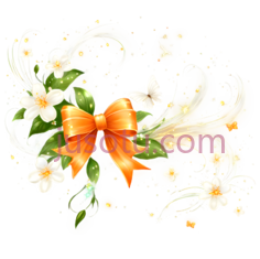 花朵,蝴蝶,丝带,卡通,白色,橙色,绿色PNG