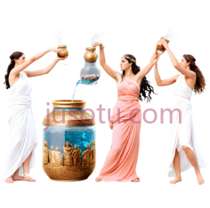 三个女人, 一个罐子,古典舞蹈服装,白色,粉色PNG