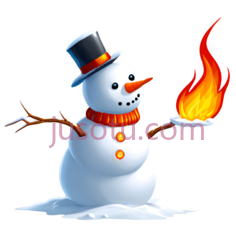 雪人,卡通,白色身体,橙色围巾,纽扣,黑色礼帽PNG