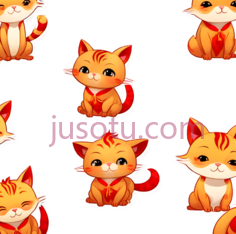 卡通小猫,可爱,橙色,白色PNG