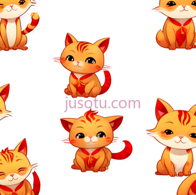 卡通小猫,可爱,橙色,白色, PNG