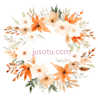 花环,水彩画,橙色,白色,绿色, PNG