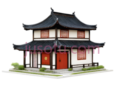 建筑,中式,白色,红色,黑色PNG