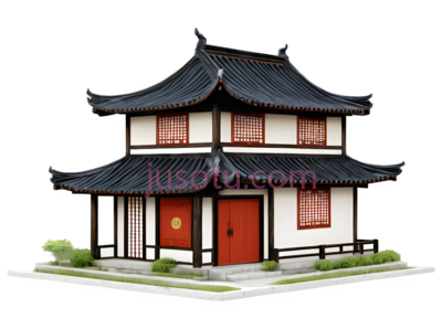 建筑,中式,白色,红色,黑色, PNG