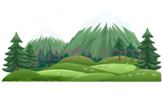 山脉,树木,卡通,绿色,白色PNG