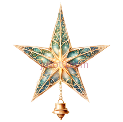 星星,装饰性,金色,绿色, PNG
