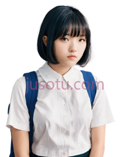 女孩,短发,白色上衣, 蓝色背包PNG