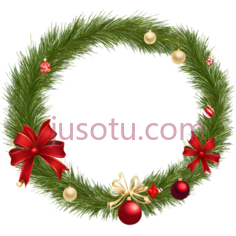 圣诞花环,节日装饰,绿色,红色,金色PNG