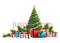 圣诞树,装饰有彩灯,星星,绿色PNG