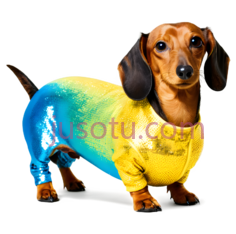 腊肠犬,穿着彩虹色服装,棕色PNG
