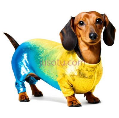腊肠犬,穿着彩虹色服装,棕色, PNG