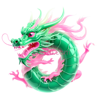龙,卡通,绿色,粉色, PNG