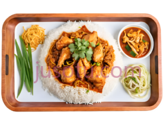 辣椒鸡肉,米饭,陶瓷托盘,美食PNG