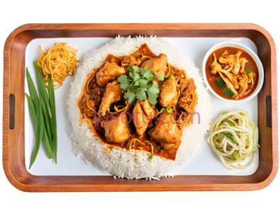 辣椒鸡肉,米饭,陶瓷托盘,美食, PNG