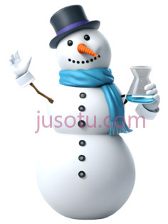 雪人,卡通,白色身体,蓝色围巾,黑色帽子PNG