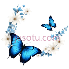 蝴蝶,花朵,插画,蓝色,白色PNG