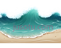 海浪,插画,蓝色,白色,米色PNG