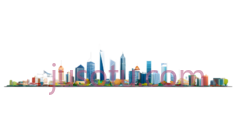 城市天际线,抽象,蓝色,绿色,黄色,红色PNG