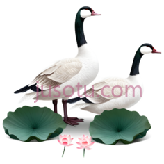 天鹅,蓬松羽毛,荷花PNG