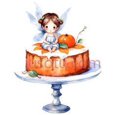 水彩画,柿子蛋糕,仙女PNG