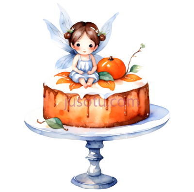 水彩画,柿子蛋糕,仙女, PNG