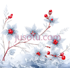 雪地里的红色浆果,白色雪花,插画,红色,白色PNG