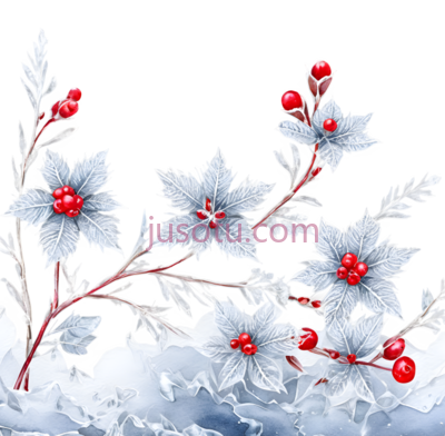 雪地里的红色浆果,白色雪花,插画,红色,白色, PNG