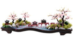 盆景,中式,绿色,粉色PNG