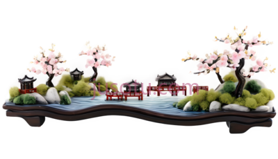 盆景,中式,绿色,粉色, PNG