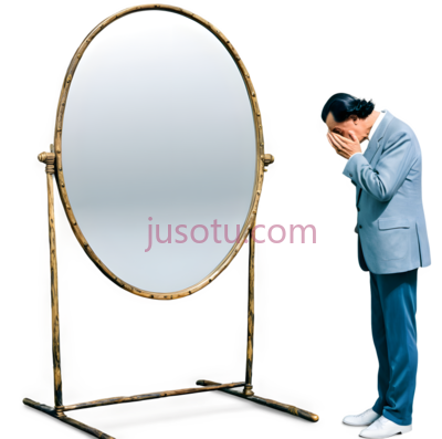 男人, 圆形镜子,正式服装,蓝色西装, 白色鞋子, PNG